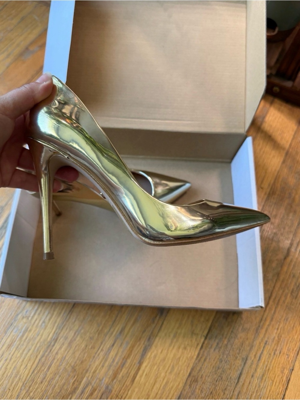 ALDO Metallic Gold Pointed-Toe Stiletto Pumps - Picture 3 of 7